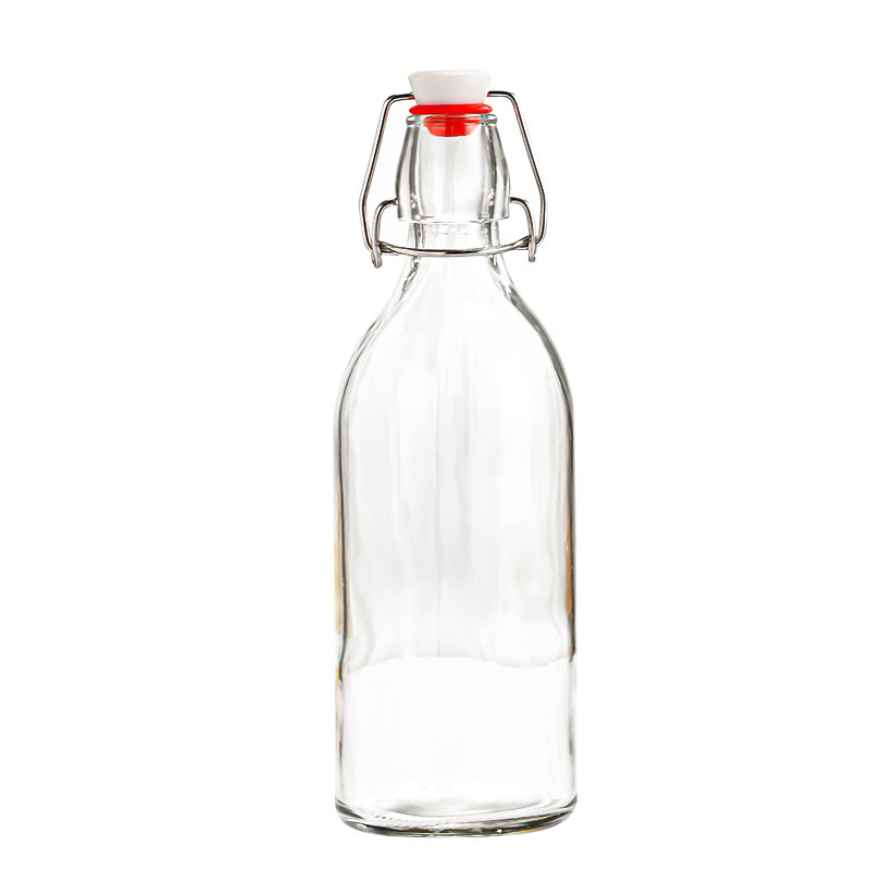 hot selling wholesale Swing Top Round Clear Fruit Juice Drink Beverage Glass Bottles With Buckle Stopper