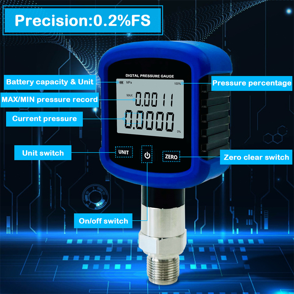 High Precision 10000PSI Digital Hydraulic Pressure Gauge Air Manometer 1/4''NPT Thread with App for Phone and 330 Dial Rotation