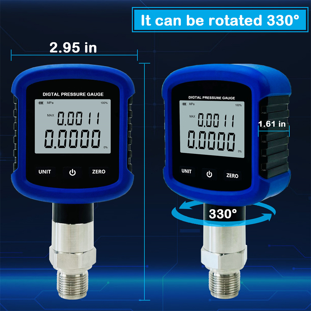 High Precision 10000PSI Digital Hydraulic Pressure Gauge Air Manometer 1/4''NPT Thread with App for Phone and 330 Dial Rotation