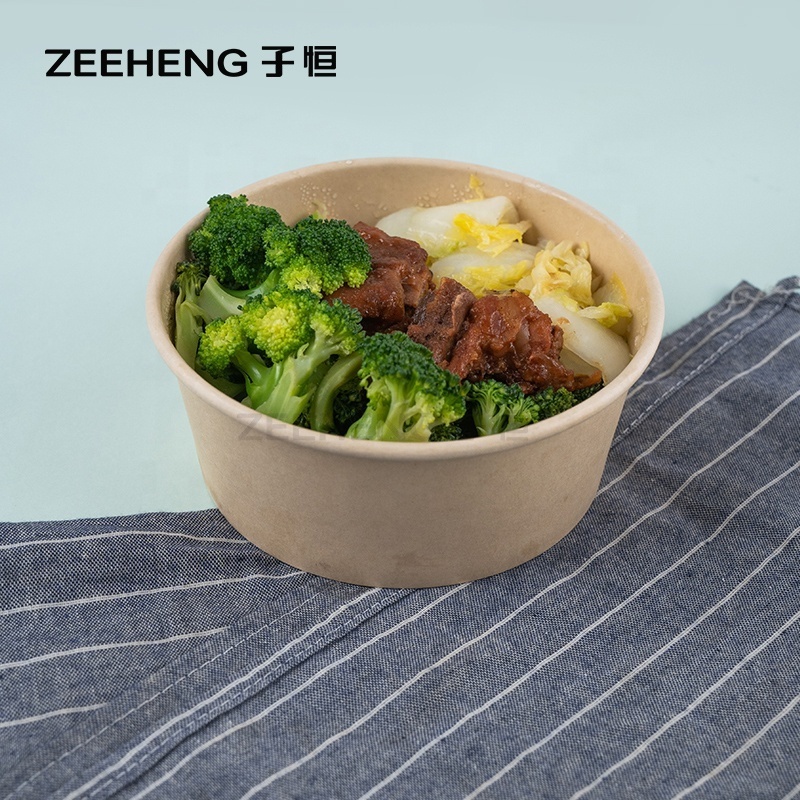 High Quality PLA Coating Biodegradable Kraft Paper Salad Box With Lid