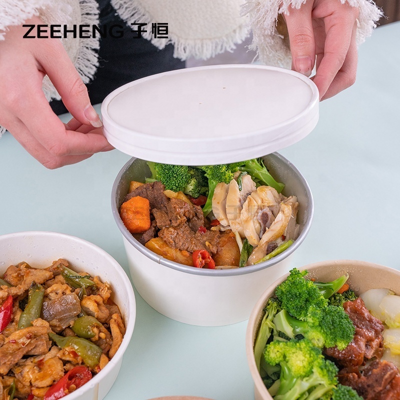 High Quality PLA Coating Biodegradable Kraft Paper Salad Box With Lid