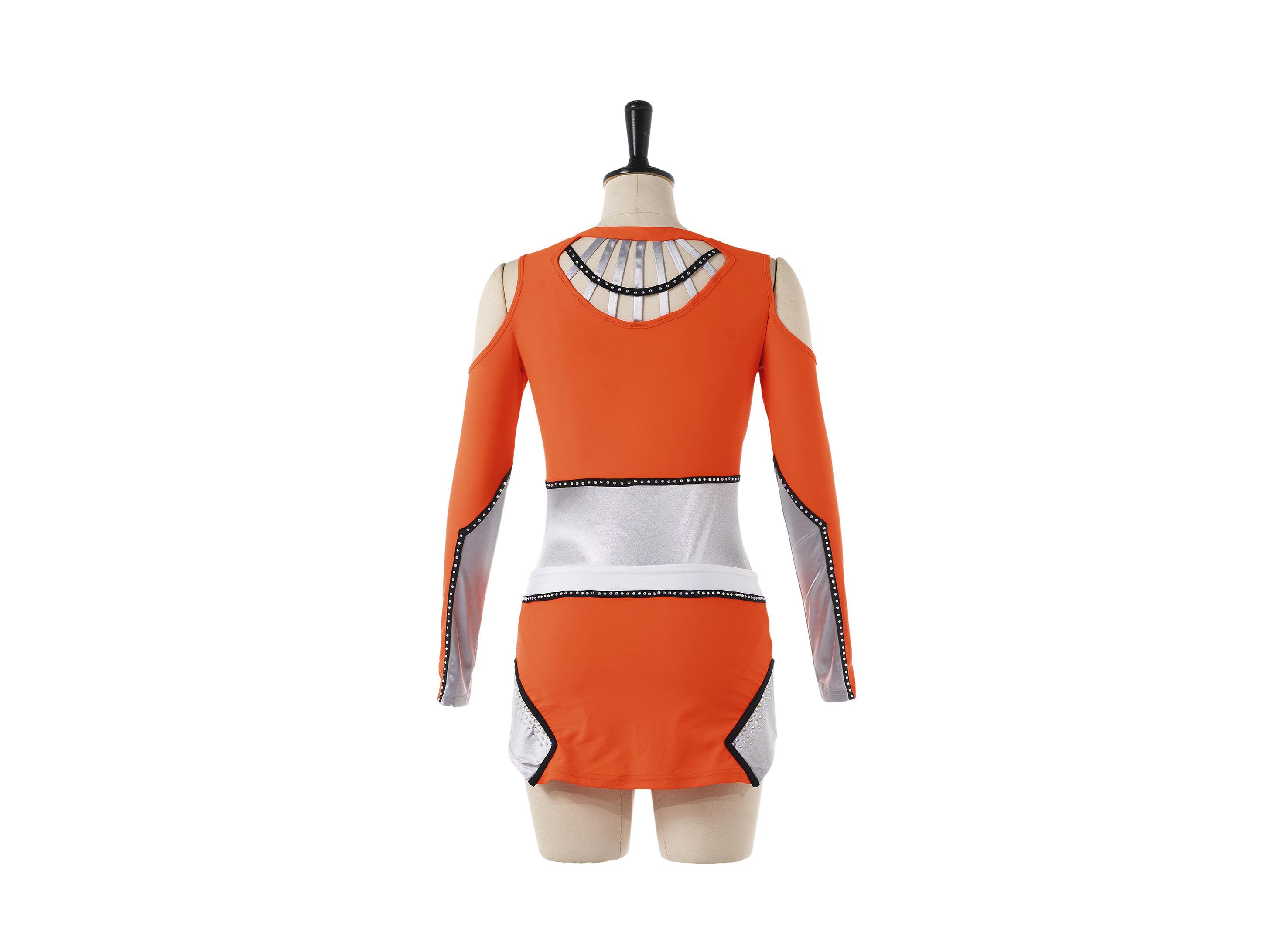 Fashion Style All Star Cheerleader uniform Long Sleeve leotard with skirt Cheerleading outfit Orange silver cheerleading uniform