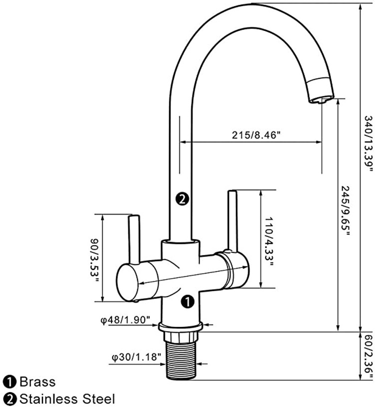 4 functions chromed brass cold and boiling drinking water kitchen faucet