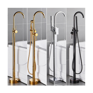 Golden Watermark Antique Shower Set With Floor Standing Bath Tub Faucet