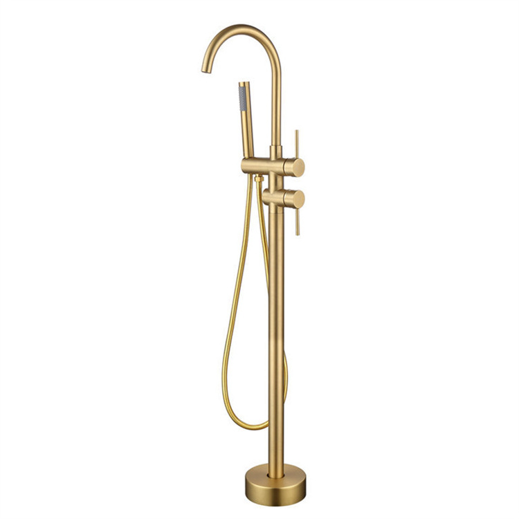 Golden Watermark Antique Shower Set With Floor Standing Bath Tub Faucet