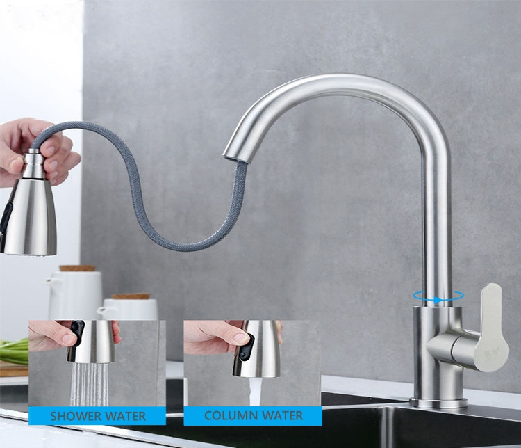 New stainless steel 304 water tap modern kichen kitchen taps brass pull out sprayer kitchen mixer sink faucets