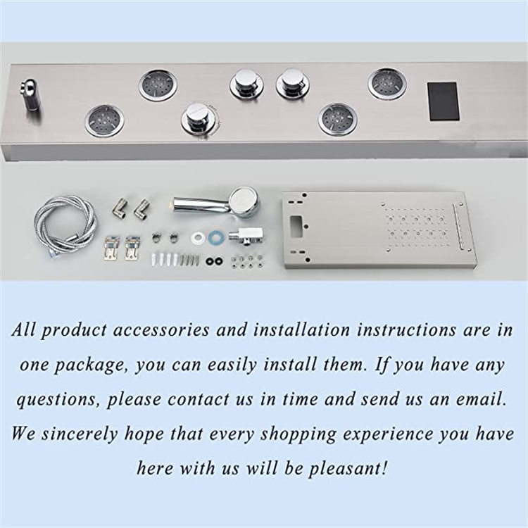 Digital Screen Brushed Nickel Shower Panel Wall Mount LED Light Shower Set Massage Jet Shower Column Tower