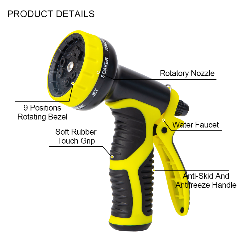 2022 Joymade Patterns Garden Watering Spray Gun 9 Ways Adjustable Patterns nozzle hose spray water gun