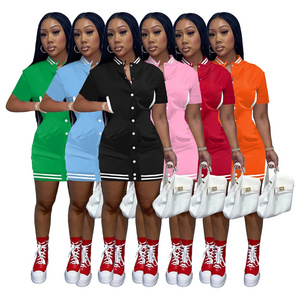 2022 Girl Mini Dress Sleeveless Bodycon Woman Knit With Buttons Dresses Summer Fitting Outfits Custom Baseball Jersey Dresses