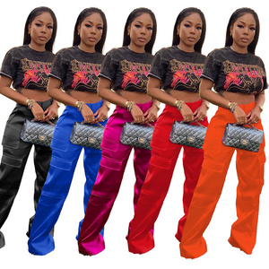 Streetwear Pink Women High Waist Straight Trouser Hipster Multipocket Wide Leg Pants Vintage Ladies Cargo Trousers