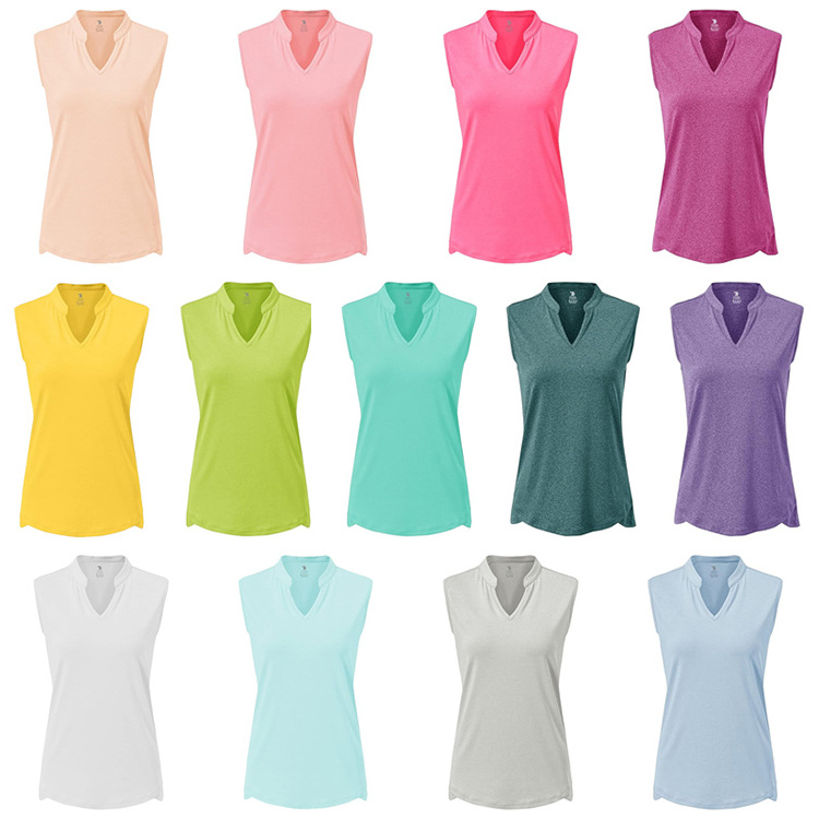 High Quality Custom Logo Sleeveless Quick Dry T-shirt V-neck Running Women's Polo Shirts