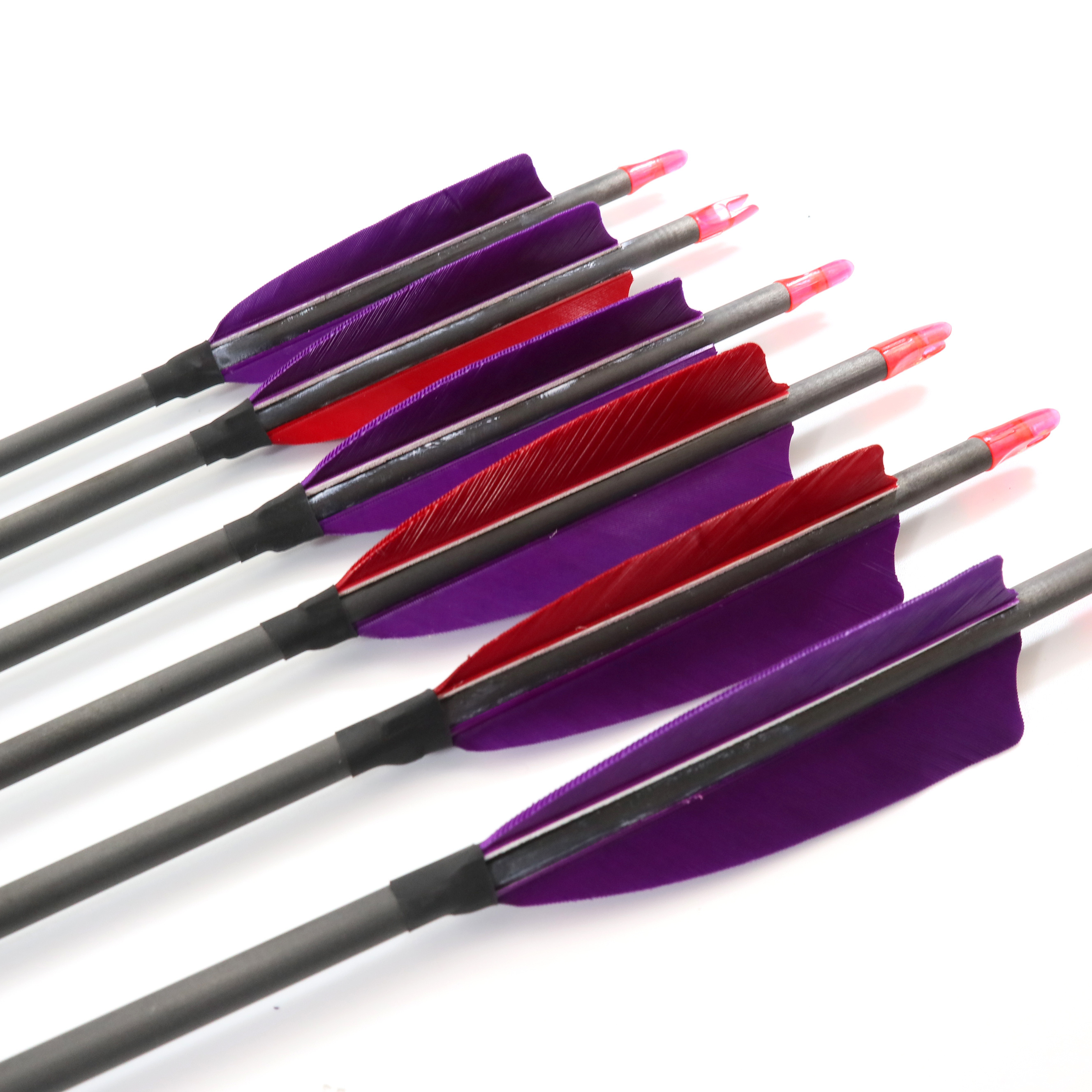 Hunting Pure Carbon Arrow 600 Spine with Arrow Points Real Turkey Feather Replaceable Plastic Nocks for Archery Shooting