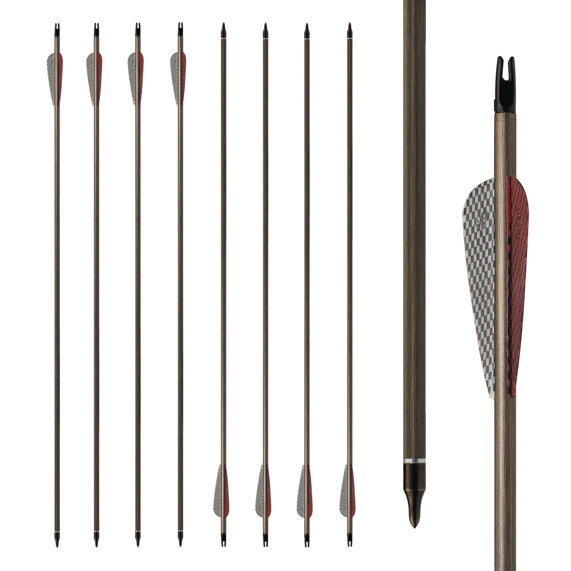 Archery 340 Spine Pure Carbon Arrow Shaft with TPU Vanes Field Tips ID 6.2MM/0.246