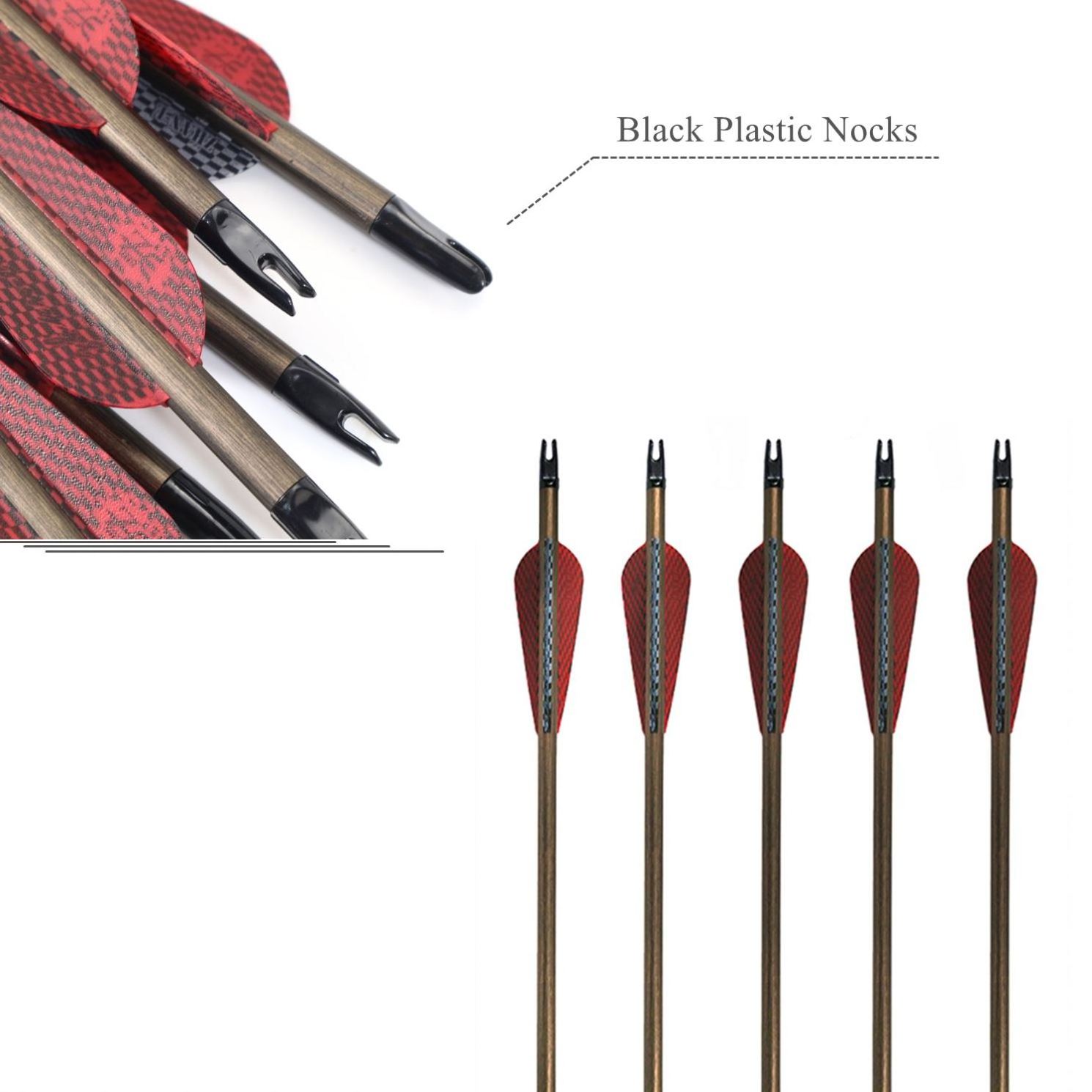 Archery 340 Spine Pure Carbon Arrow Shaft with TPU Vanes Field Tips ID 6.2MM/0.246