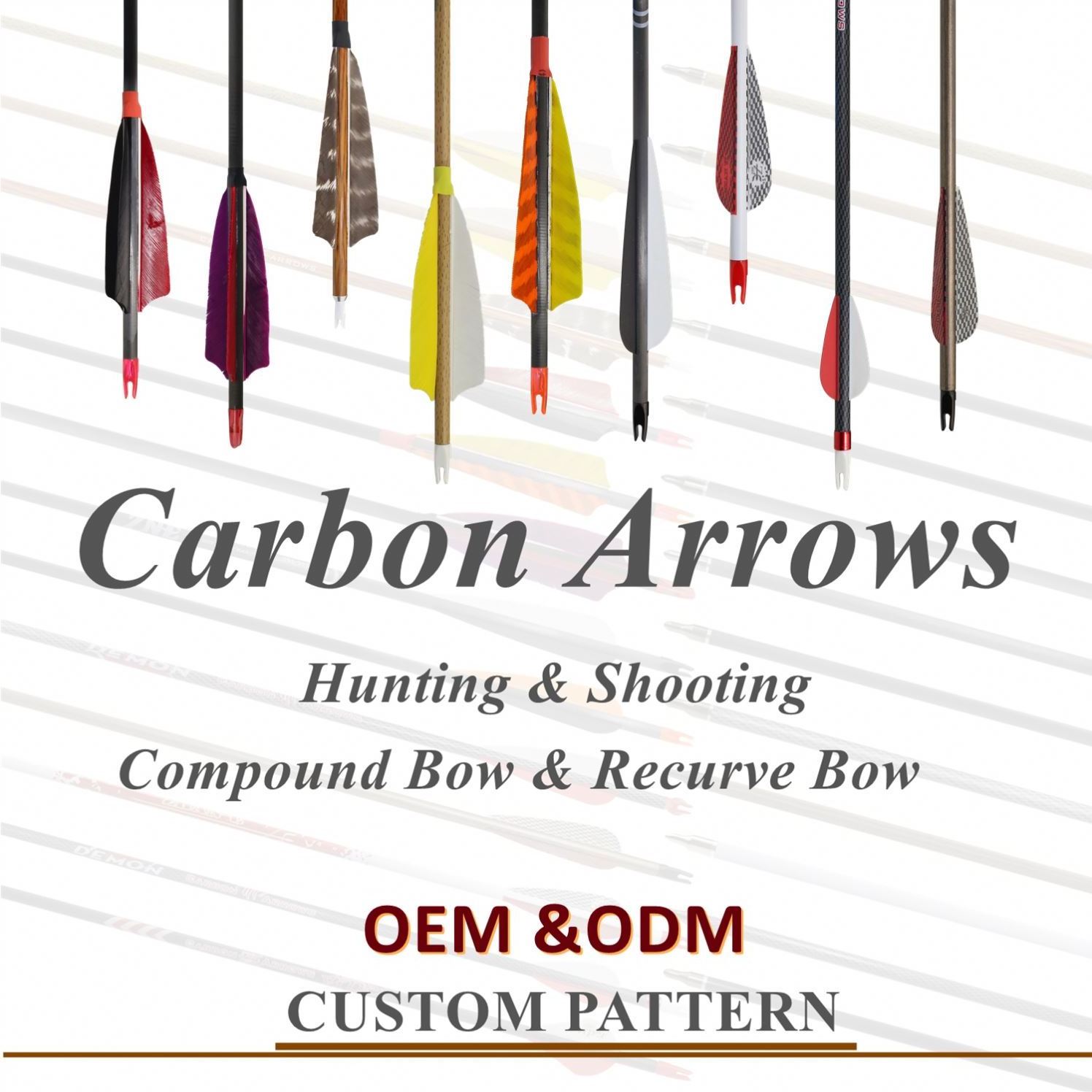 Pure Carbon Arrows Custom Pattern with Feather Vanes Arrowhead Carbon Arrows for Archery Hunting and Shooting