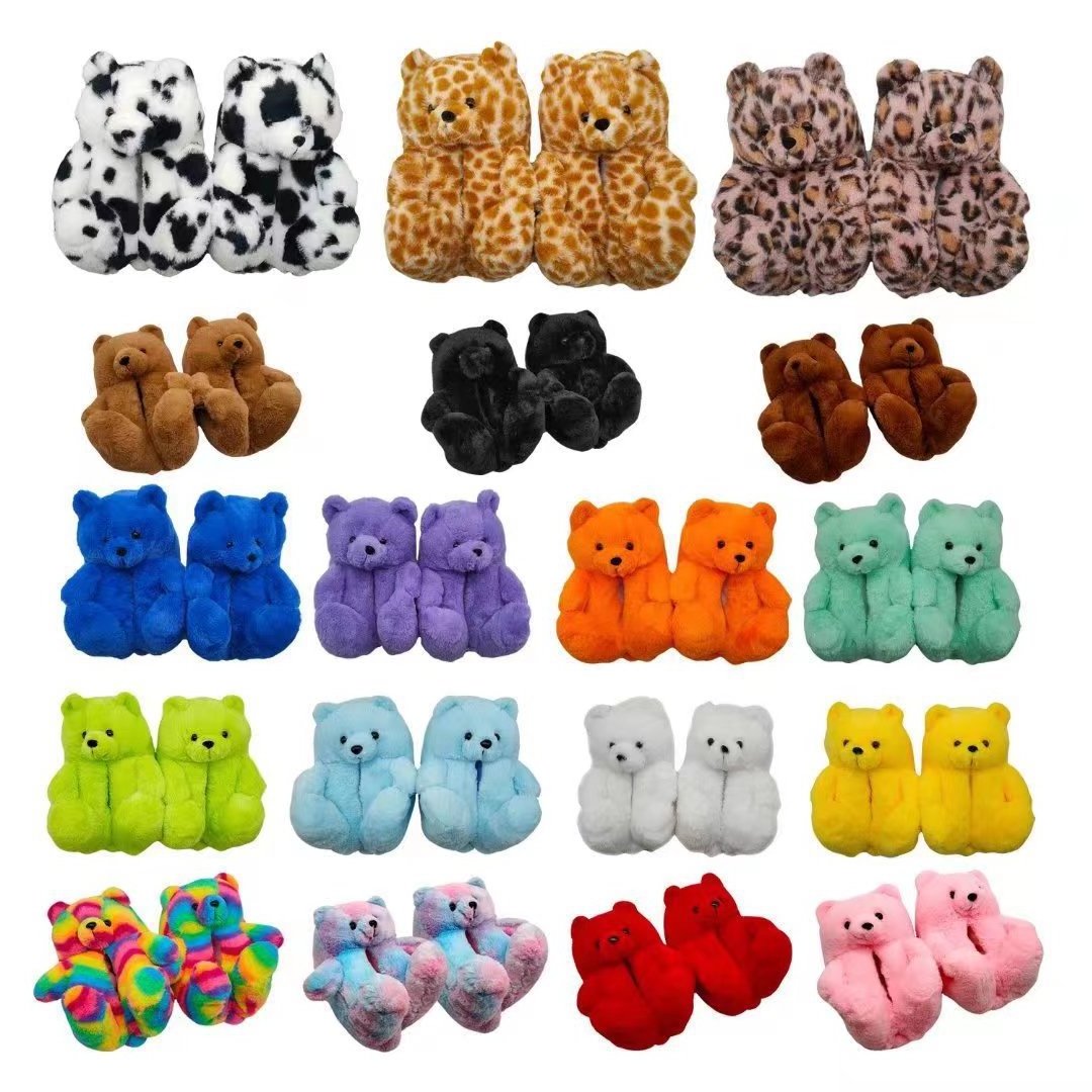 new arrivals fuzzy teddy Wholesale Plush Various Style Slippers House Teddy Bear Slippers for Women