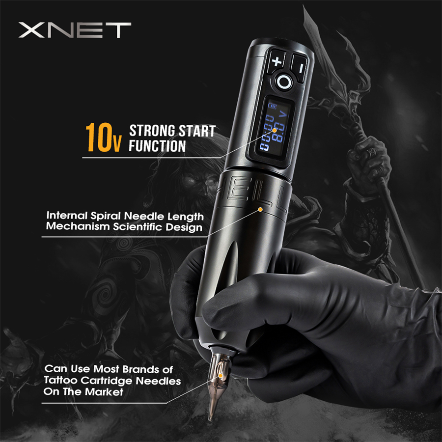 XNET Trident Rechargeable Digital Battery 4.0 Stroke Wireless Rotary Tattoo Pen Cartridge Machine For Artists Body Art