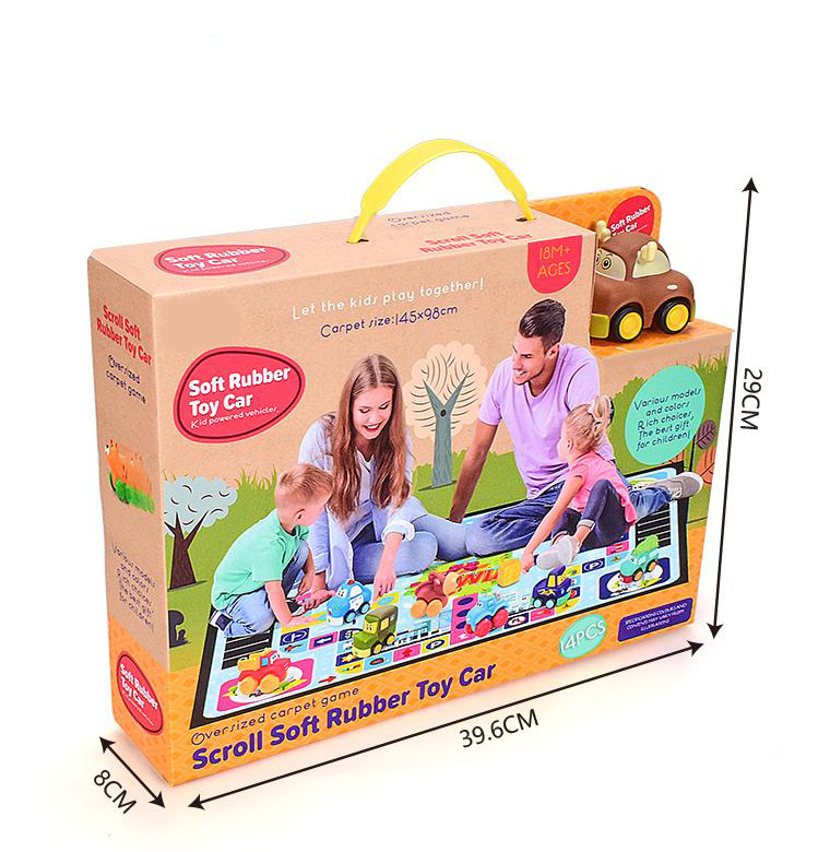 Hot Sales Cartoon Free Wheel PVC Vinyl Engineering Vehicle Car Toy Push And Go Car With Game Mat Board Game For Kids