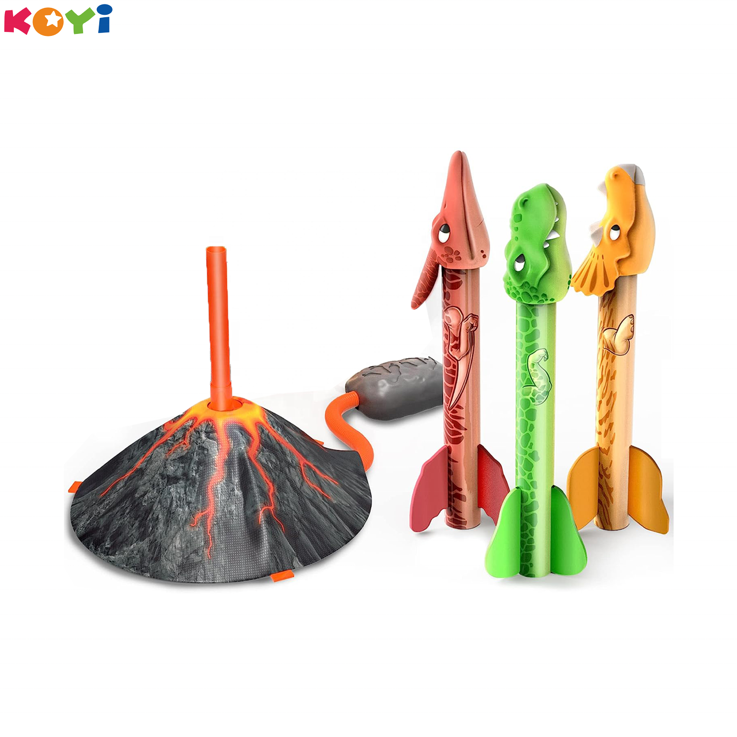 AMZ Hot Selling Kids Outdoor Game Set Dino Blasters Rocket Launcher 3pcs dino Rocket Air Rocket Launcher