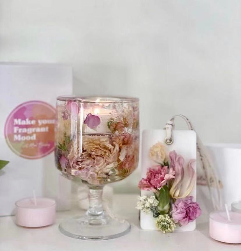 New Mother's Day Gift Embossed Candlestick Candle Bedroom Home Decorative Fragrance Glass Cup Rose Jelly Wax Scented Candle