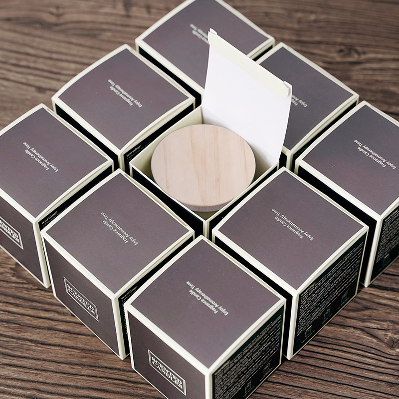 Custom Logo Wood Cover Smokeless Yoga Scented Candle Gift Box Set Soy Wax Simple Glass Canned Scented Candles with Wood Lid