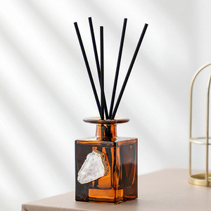 Luxury Bathroom Air Freshener Essential Oil Agate Amber Brown Glass Bottle Home Decoration Aroma Diffuser with Rattan Stick