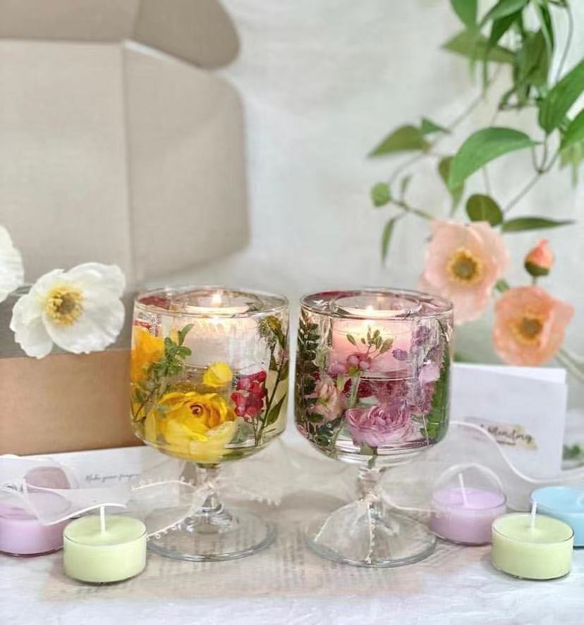 New Mother's Day Gift Embossed Candlestick Candle Bedroom Home Decorative Fragrance Glass Cup Rose Jelly Wax Scented Candle