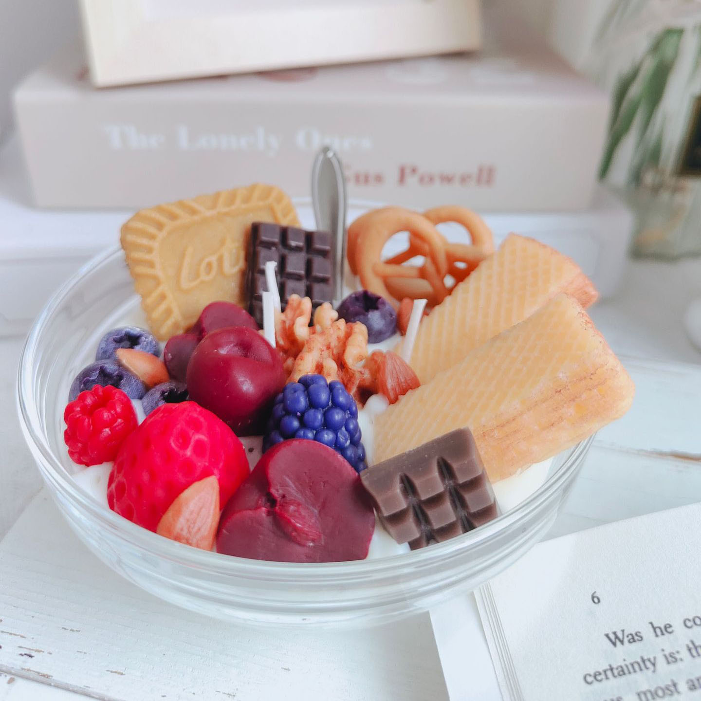 New Arrival Fruit Yogurt Ice Cream Nut Cake Scented Candle Small Handmade Soy Wax Simulation Cereal Bowl Dessert Candle