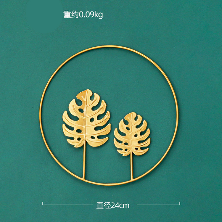 OEM Available Luxury Golden Metal Frame Circle Maple Leaf Plant Leaf Art Wall Decor Modern Style Home Decoration Items