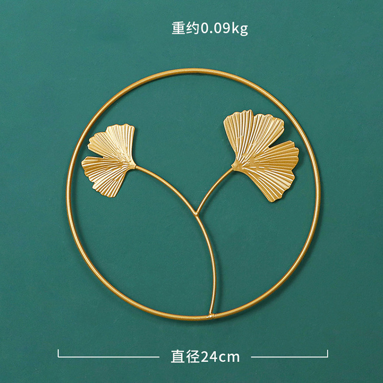 OEM Available Luxury Golden Metal Frame Circle Maple Leaf Plant Leaf Art Wall Decor Modern Style Home Decoration Items