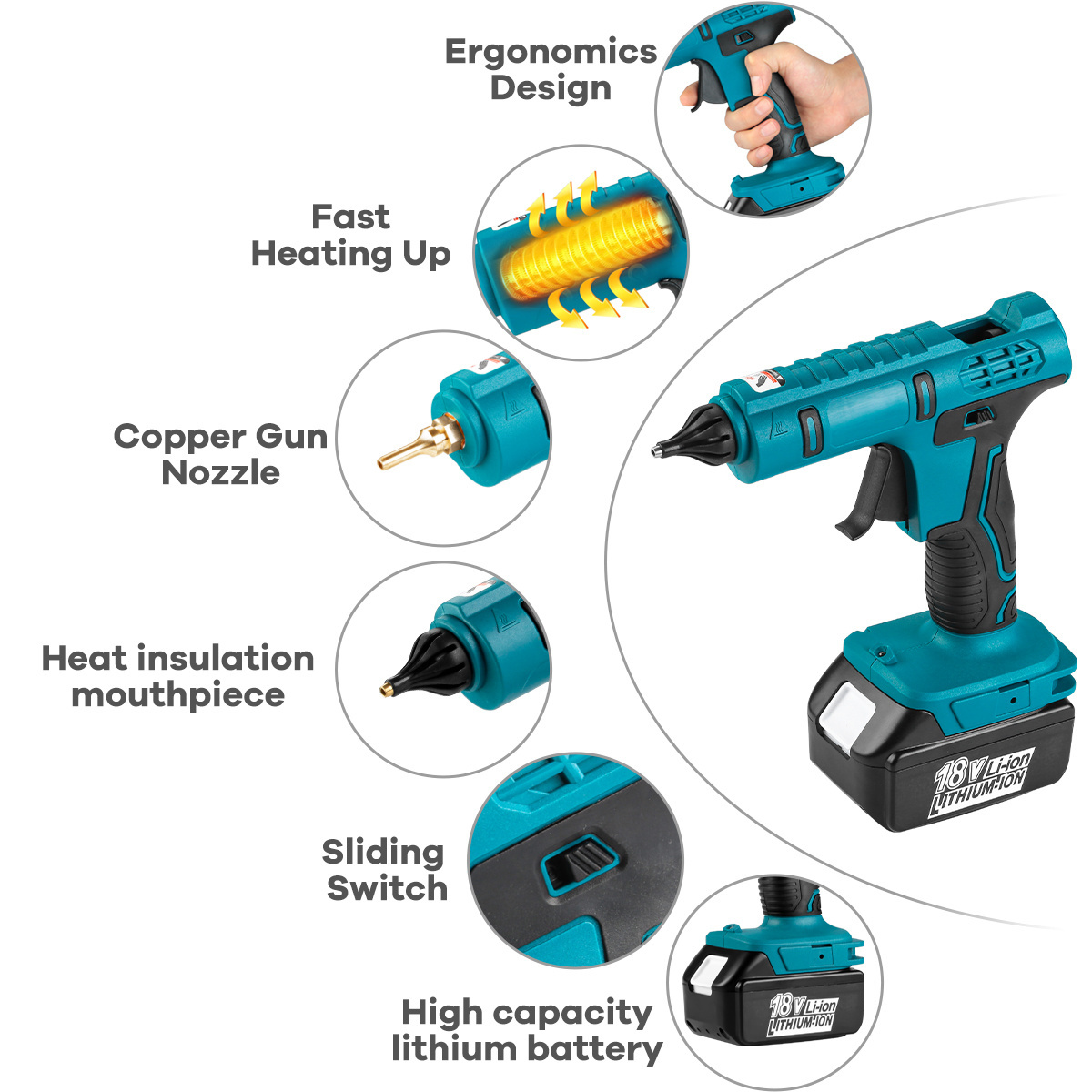 18V 4.0Ah Cordless Hot Melt Glue Gun With 10pcs Glue Sticks Electric Hot Glue Gun