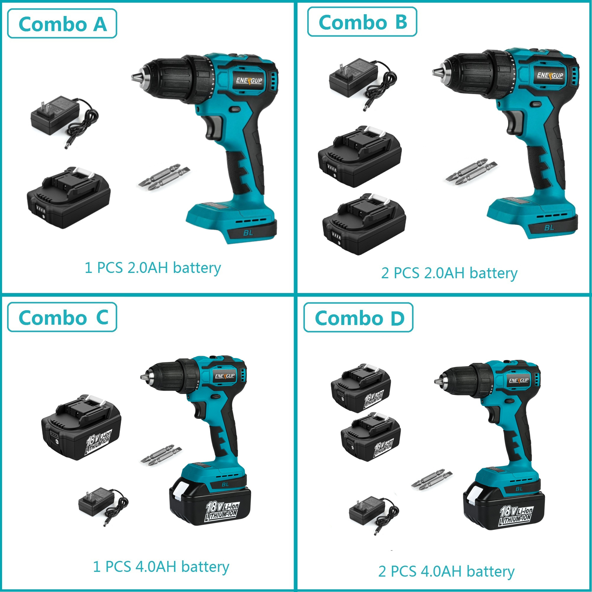 energup P9 Hot Sale Wireless Impact Drill 18V Lithium Battery Powered Brushless Motor Replacement for Makita Power Tool