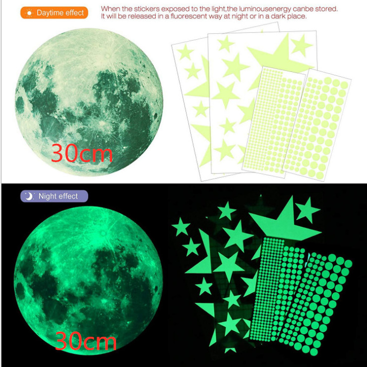 Luminous Wall Glowing Stickers for Kids Room Living Room Moon Stars Wall Decal Home Decoration