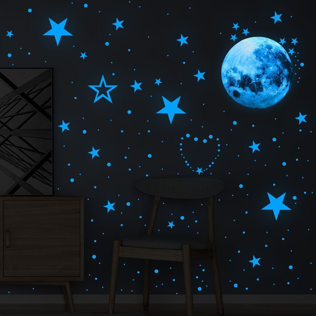 Luminous Wall Glowing Stickers for Kids Room Living Room Moon Stars Wall Decal Home Decoration