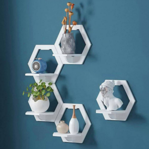 Wall Mounted Hexagon Home Decorative Storage Rack Shelf TV Background Hanger Bedroom Balcony Bedside Flower Pot Stand Shelves