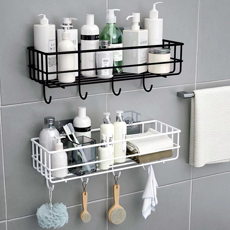 With hook frame wall - mounted iron art perforation-free kitchen bathroom storage rack