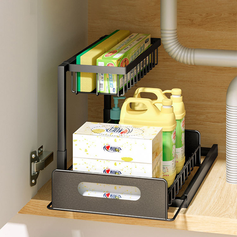 Under Sink Organizer and storage, Pull Out Cabinet Organizer Metal Material Multi-purpose for Kitchen and Bathroom