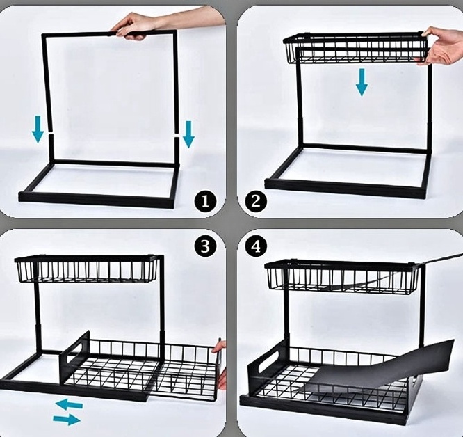 Under Sink Organizer 2 Tier Slide Out Sink Shelf Cabinet Storage Shelves Pull Out Cabinet Organizer for Kitchen Bathroom Cabinet