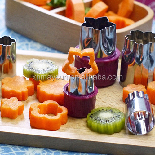 Vegetable Cutter Shapes Set, Stainless Steel Cookie Cutters Fruit Cutters Cheese Presses Stamps, Flower Shape Slicer Cut