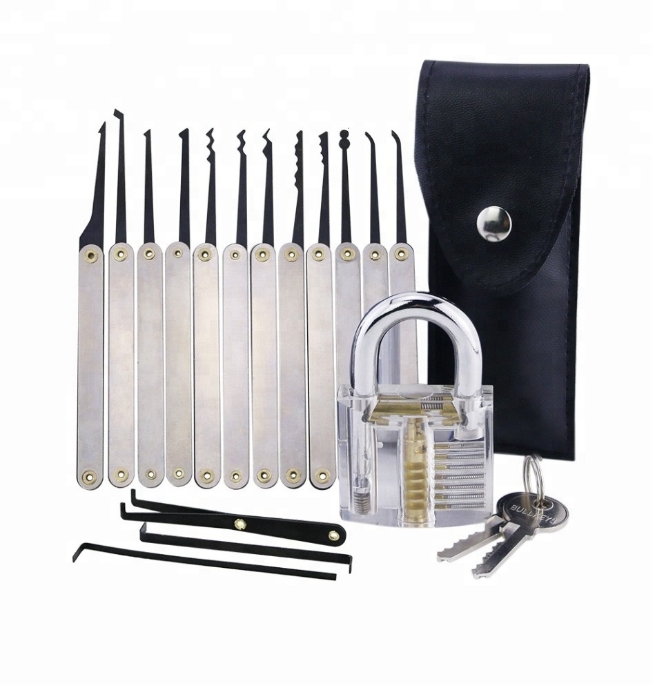 15 Pieces Lock Pick Set With Transparent Practice Locks For Locksmith Beginners Picking Tools Kit Training Set