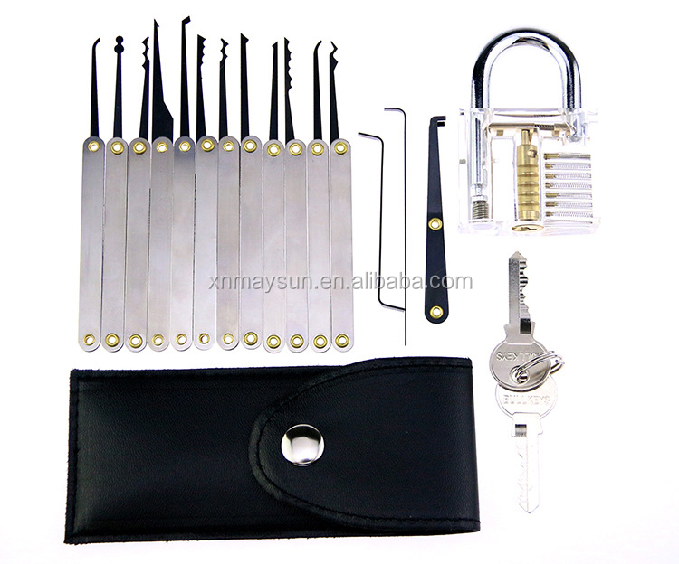 15 Pieces Lock Pick Set With Transparent Practice Locks For Locksmith Beginners Picking Tools Kit Training Set