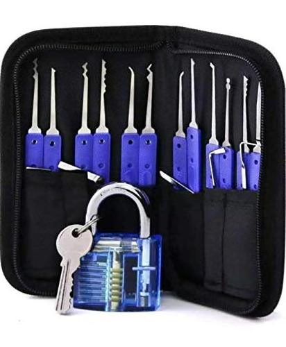 12pcs Single Hook Lock Pick Set with 1Pc Transparent Lock Locksmith Practice Training Skill Set