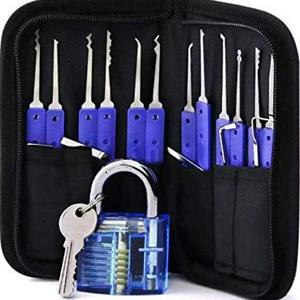 12pcs Single Hook Lock Pick Set with 1Pc Transparent Lock Locksmith Practice Training Skill Set