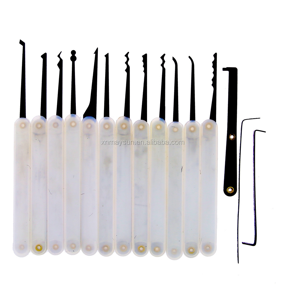 practice lock pick set 12pcs picks+ transparent padlock with nylon bag