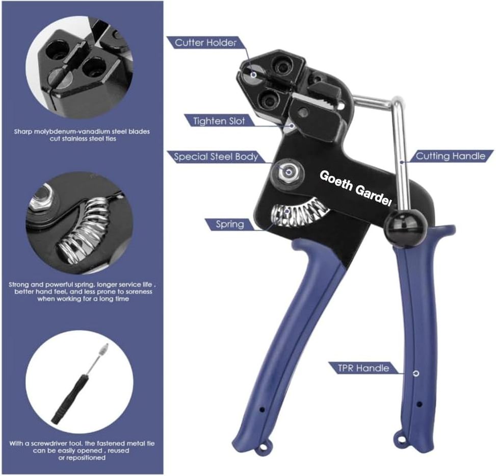 WCT322 Stainless Steel Cable Tie Gun for Fastening and Cutting up to 12mm Width Cable Ties,4 Size For Multi-purpose Cable Ties,