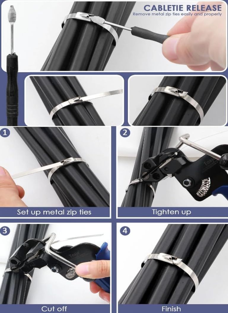 WCT322 Stainless Steel Cable Tie Gun for Fastening and Cutting up to 12mm Width Cable Ties,4 Size For Multi-purpose Cable Ties,