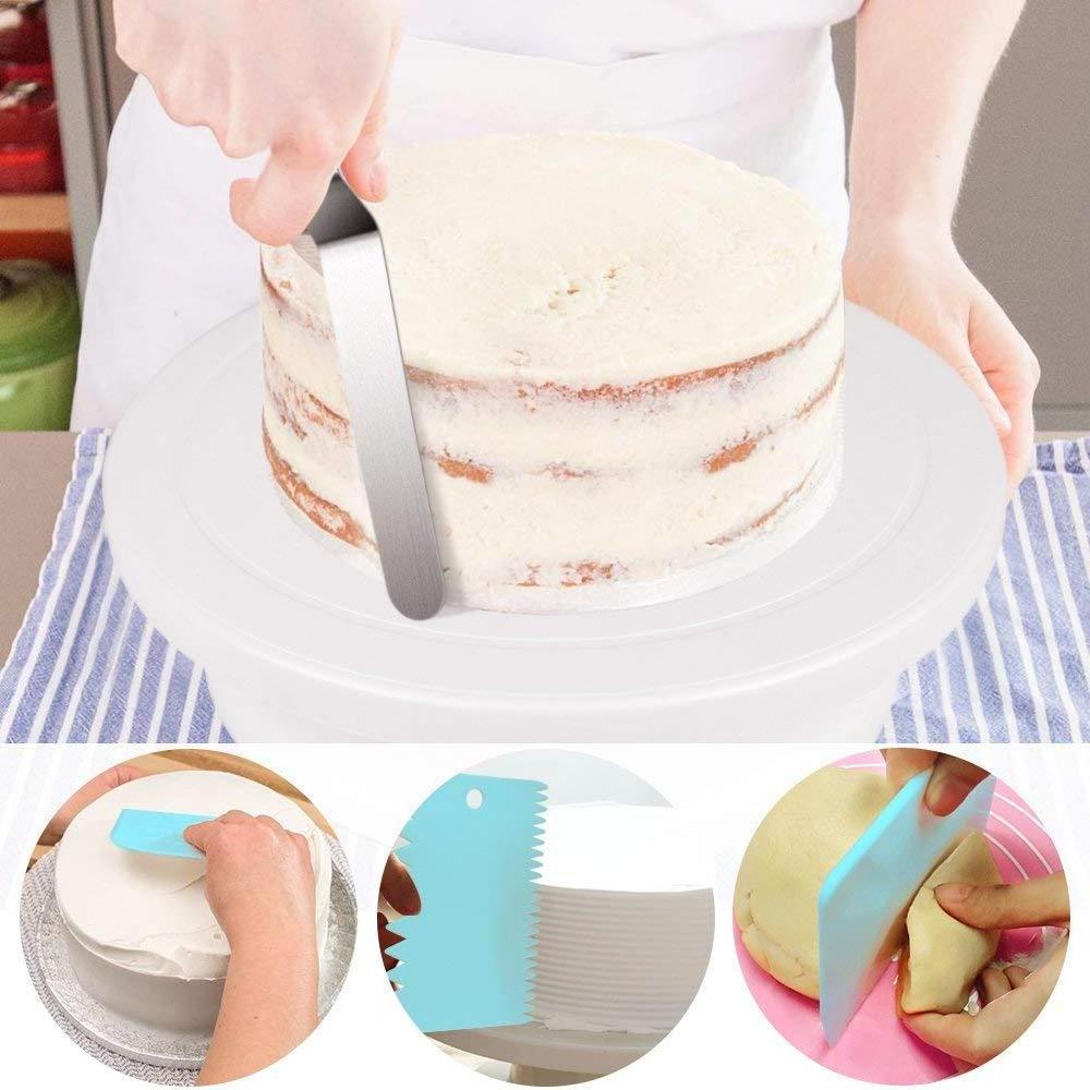 12pcs set  cake decorating kit with cake turntable cups Straight  angled spatula icing Purple  Scraper