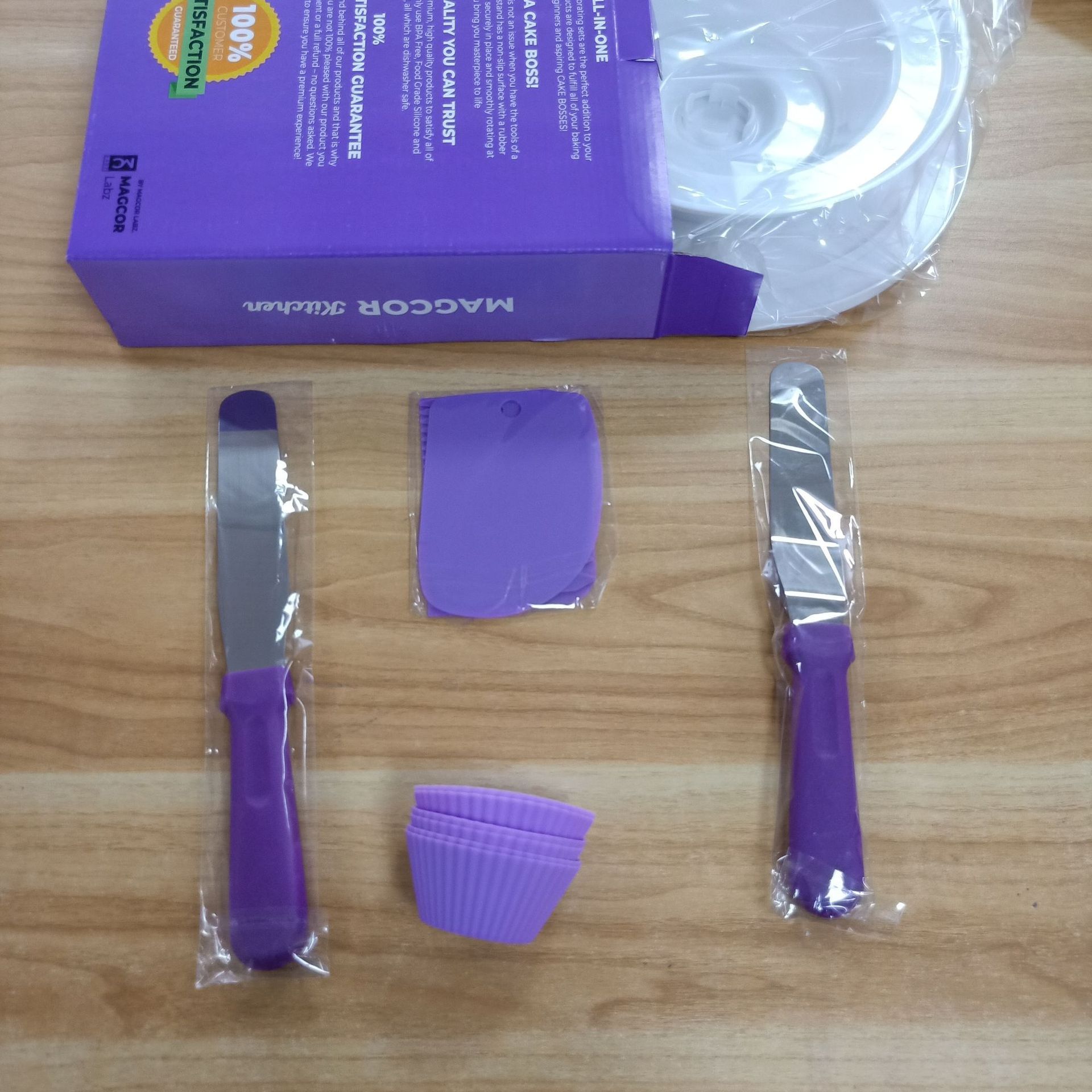 12pcs set  cake decorating kit with cake turntable cups Straight  angled spatula icing Purple  Scraper