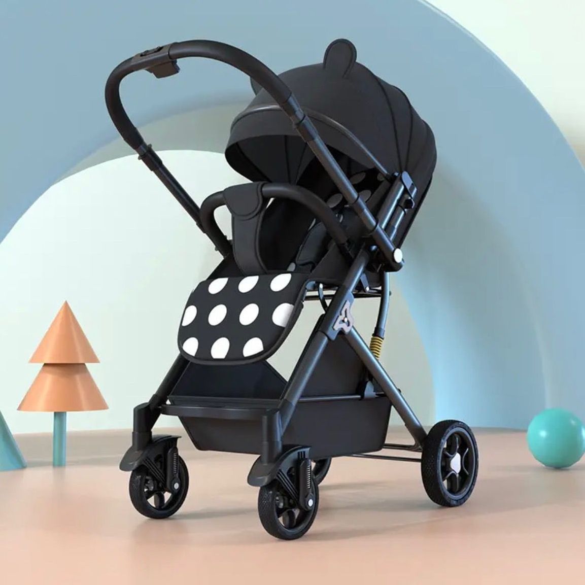 3 in 1 High Quality leather baby stroller Easy Foldable Portable Kids Stroller Adjustable Multi-function stroller baby seat