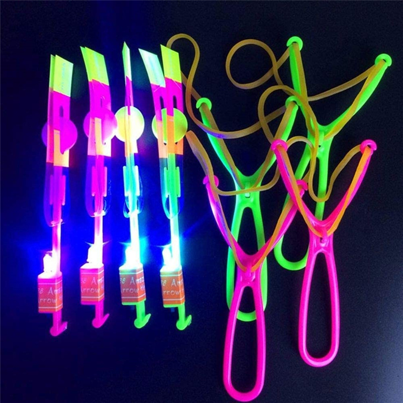 Glowing Sling Shot Catapult Arrows Flying Flash Rubber LED Light Emitting Slingshot Fun Elastic Kids Party Game Gift